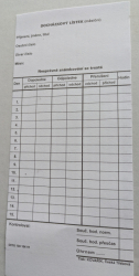 Kontrolní lístek (píchačka), jednoduchý, 9 x 19 cm